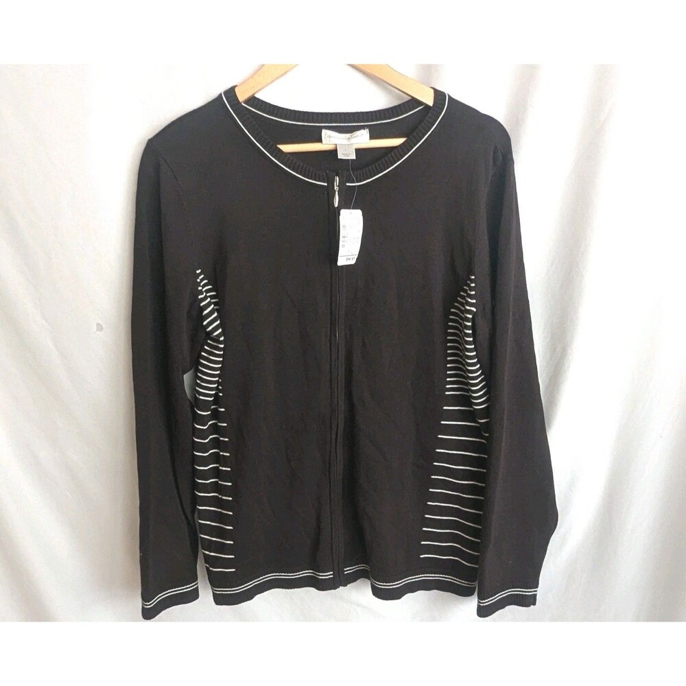 NWT Christopher & Banks Black Zip Cardigan w/ Stripe Accents size Large